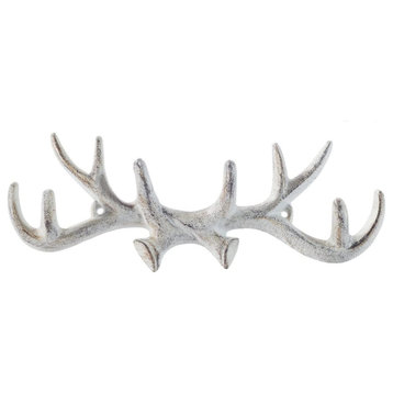 Vintage Cast Iron Deer Antlers Wall Hooks Antique Finish Metal Clothes Hanger