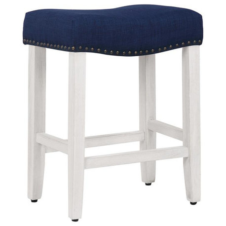 24" Upholstered Saddle Seat Counter Stool in Navy Blue