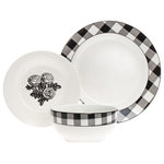 Godinger - Damier 12 Piece Porcelain Dinnerware Set - This farmhouse styled set is a great addition to any dinner table. 10.50D x 0.50H Dinner Plate, 7.50D x 0.50H Salad Plate, 13oz 5.00D x 3.00H Cereal Bowl