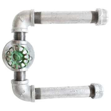 Industrial Pipe Toilet Paper Holder, Galvanized Pipe, 2-Roll, Green Hose Knob