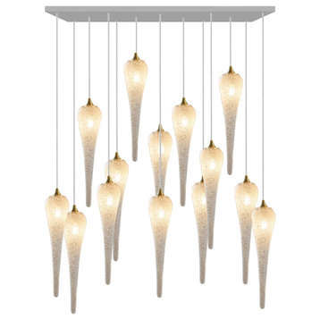 Icicle 14 Blown Glass Chandelier, Silver, 36", Champagne Glass