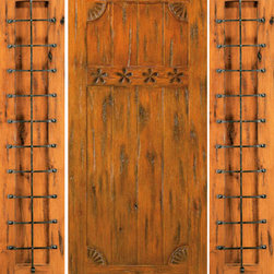 Exterior Prehung Door with Two Sidelites, Knotty Alder Carved - Front Doors