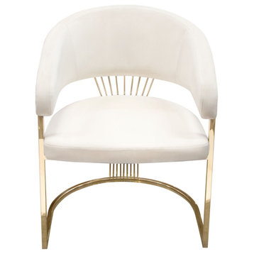Solstice Dining Chair, Cream Velvet With Polished Gold Metal Frame