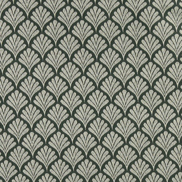 Green, Fan Patterned Woven Upholstery Fabric By The Yard