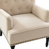 Upholstered Tufted Comfy Accent Armchair With Nailhead Trim Set of 2, Tan