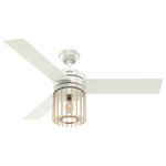Hunter Fan Company - Hunter Fan Company  52" Ronan  Ceiling Fan With Light + Remote, Fresh White - Loved by interior designers, the Ronan ceiling fan features a wire-form brass cage surrounding a vintage-style, energy-efficient LED Edison light bulb. The warm metal and tonal blades create a nice contrast with the fan body. A reversible, three-speed WhisperWind motor delivers ultra-powerful air movement with a whisper-quiet performance so you get the cooling power you want without the noise. This 52-inch Designer Series caged ceiling fan is versatile and ready to add to your home's modern style.