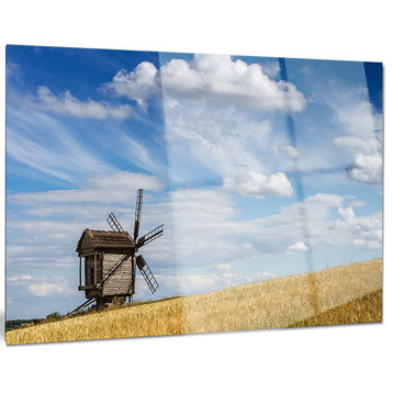 "Cloudy Sky and Windmill Summer day" Metal Wall Art, 28"x12"