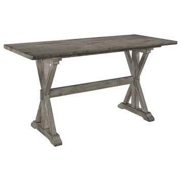 Farmhouse Dining Table, Rubberwood Frame With Rectangular Top, Grey