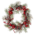 Glitzhome,LLC - 24" Flocked Pinecone and Ornament Wreath - This elegant Cedar Berry 24"" Wreath offers a fresh way to greet the season. Faux berries add a pop of contrast to the classic blend of pine needles and cedar sprigs, while ornament provide the finishing touch. Pair with other holiday decors for a complete look.