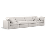Meridian Furniture - Indulge Upholstered Modular Sofa, Cream, 4-Piece: 2 Armless Chair, 2 Corner Chair, Down Stuffed Linen Textured Fabric - Experience ultimate comfort and style with our cream linen textured fabric Indulge Sofa. The luxurious linen texture of the fabric will elevate the aesthetic of any room. This sofa provides ample space for you to relax while its modular build offers the option of unlimited configurations. Whether you're looking to add a stylish element to your living room or a comfortable seating option to your bedroom, this sofa is the perfect choice.