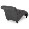Meigs Varnell Contemporary Button Tufted Chaise Lounge, Charcoal + Walnut