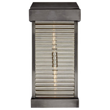 Dunmore Curved Glass Louver Outdoor Wall Sconce, 2-Light, Bronze Glass 23"H