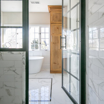 Grid Glass Arabascato Marble Bathroom