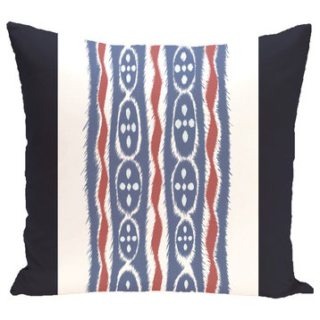 Ikat Ribbon Stripes Print Outdoor Pillow, Bewitching, 18"x18"