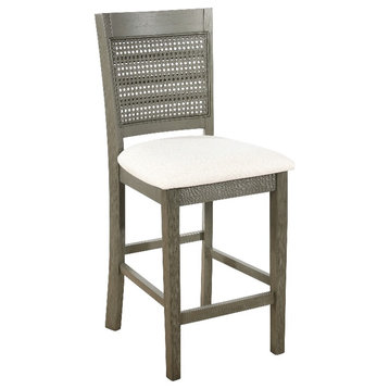 Walden 24" Cane Back Counter Stool  with  Gray Base and Linen White Fabric Seat