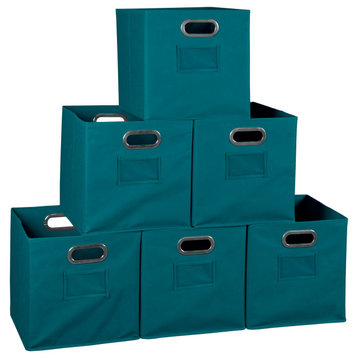Cheer Home Storage Set of 6 Foldable Fabric Cube Storage Bins- Teal