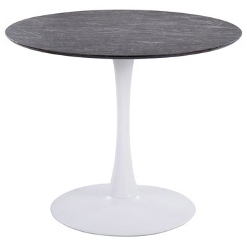 Pebble Mod Table, White Metal, Black Marble Veneer