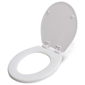 Elongated Molded Wood Toilet Seat Easy Remove Adjustable Hinge White 