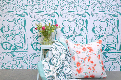 Spring 2017 Screen Printed Wild Flower Wallpaper and Extra Large Rose Cushion