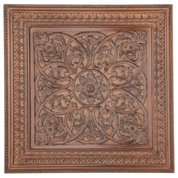Brown Wood Traditional Carved Floral Wall Decor 47" x 3" x 47" 22355