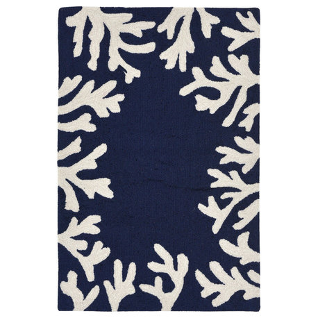 Capri Coral Border Indoor/Outdoor Rug, Navy, 2'x3'