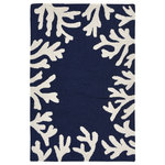 Liora Manne - Capri Coral Border Indoor/Outdoor Rug, Navy, 2'x3' - This hand-hooked area rug features a vibrant navy blue background with a white coral motif border. A classic, subtle tropical motif, this rug will effortlessly compliment any space inside or outside your home. Made in China from a polyester acrylic blend, the Capri Collection is hand tufted to create bright multi-toned detailed designs with a high-quality finish. The material is flatwoven, weather resistant and treated for added fade resistant making this the perfect rug for indoor or outdoor placement. This soft, durable piece is ideal for your patio, sunroom and those high traffic areas such as your entryway, kitchen, dining room and living room. A fresh take on nautical style, these area rugs range in style from coastal to tropical motifs that beautifully accent your home decor. Limiting exposure to rain, moisture and direct sun will prolong rug life.