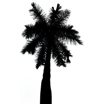Palm Tree Silhouette on Pure White Tropical Botanical Unframed Wall Art Print, 16" X 20"