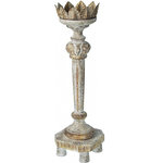 EuroLux Home - Candleholder Candlestick Gold Accents White Distressed Wood Car - Item #:CW-1054Overall measurements (inches)19.50H x 6W x 6D .Carved Wood Candle Holder. Distressed White Finish with Gold Accents. 19.5" X 6" DisclaimerDue to the relative inconsistencies of various display monitors, the colors you see on your screen may not be a totally accurate reproduction of the actual product. We strive to make our colors as accurate as possible, but screen images are intended as a guide only and should not be regarded as absolutely correct.Overall Condition is New. Material(s):Wood.Dates to circaNew.