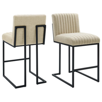 Tufted Counter Stool Chair, Set of 2, Fabric, Metal, Beige, Modern, Bar Pub