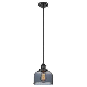 Large Bell 1-Light LED Pendant, Matte Black, Glass: Plated Smoked