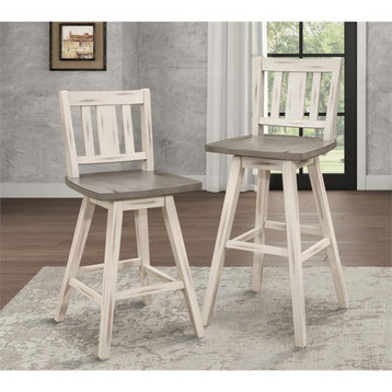 Lexicon Amsonia Slat Back Counter Height Dining Swivel Chair in White (Set of 2)