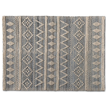 Modern and Contemporary Ivory and Blue Handwoven Wool Area Rug