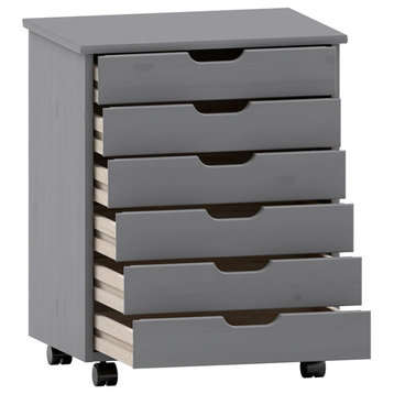 Riverbay Furniture Six Drawer Wide Wood Rolling Cart in Gray
