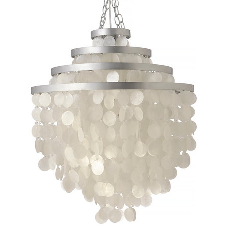 Round Chandelier With Capiz Shells, White