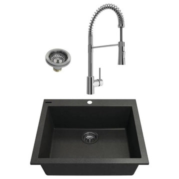 BOCCHI 1606-505-2020CH Dual Mount Granite Composite 24" 1 Bowl Kitchen Sink Kit