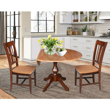 42" Round Top Pedestal Table with 2 Chairs, Cinnamon/Espresso
