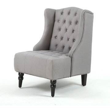 Tall Wingback Tufted Fabric Accent Chair With Nail Head, Gray