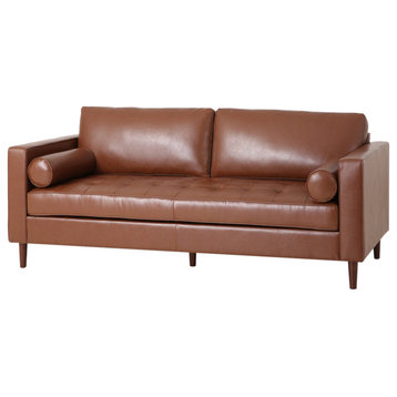 Hixon Contemporary Tufted 3 Seater Sofa, Cognac + Espresso