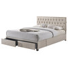 Upholstered All-in-One Tufted Queen Storage Bed With USB, Beige