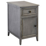 StyleCraft - Vintage Gray Side Table 15"Wx25"H19"D - This vintage-inspired Side Table by StyleCraft is slim yet functional, and it is painted a subtle washed gray. Store away your belongings in the drawer and separate cabinet area. Place this side table next to your bed or couch. Does not include USB or regular outlet features.