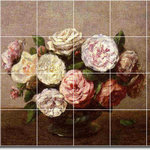 Picture-Tiles.com - Henri Fantin-Latour Flowers Painting Ceramic Tile Mural #89, 72"x48" - Mural Title: Bowl Of Roses