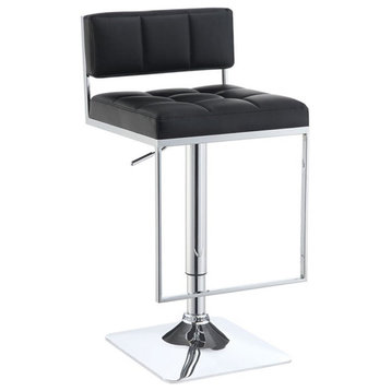 Home Square Upholstered Adjustable Bar Stool in Black and Chrome - Set of 3
