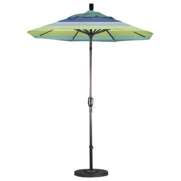 6' Aluminum Market Umbrella Push Tilt Bronze, Sunbrella, Seville Seaside