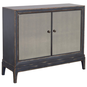 Boone Textured Dark Blue Two Door Cabinet With Smoked Glass Inlay