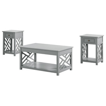 Coventry 36" Coffee Table and Two End Tables, Drawer, Set of 3, Gray