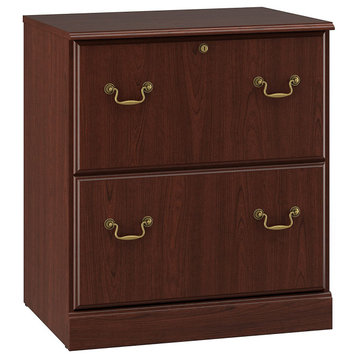 Transitional Lateral File Cabinet, 2 Storage Drawers With Brass Finished Handles