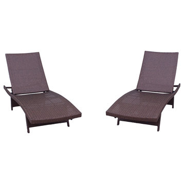 Courtyard Casual Wicker Chaise Lounges With Folding Legs, Set of 2, Pecan