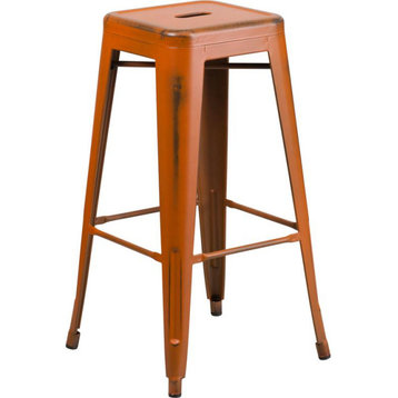 Flash Furniture 30" High Backless Distressed Orange Metal Indoor Barstool