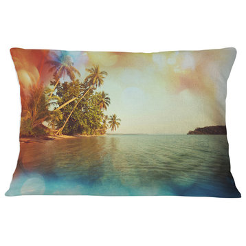 Serene Tropical Beach with Palms Seashore Throw Pillow, 12"x20"