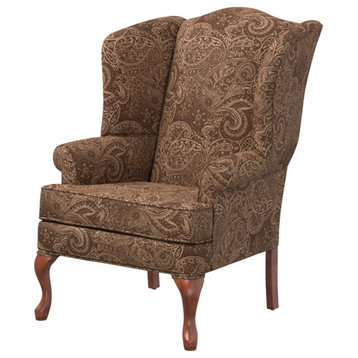 Comfort Pointe Paisley Cocoa Brown Chenille Fabric Wing Back Accent Chair
